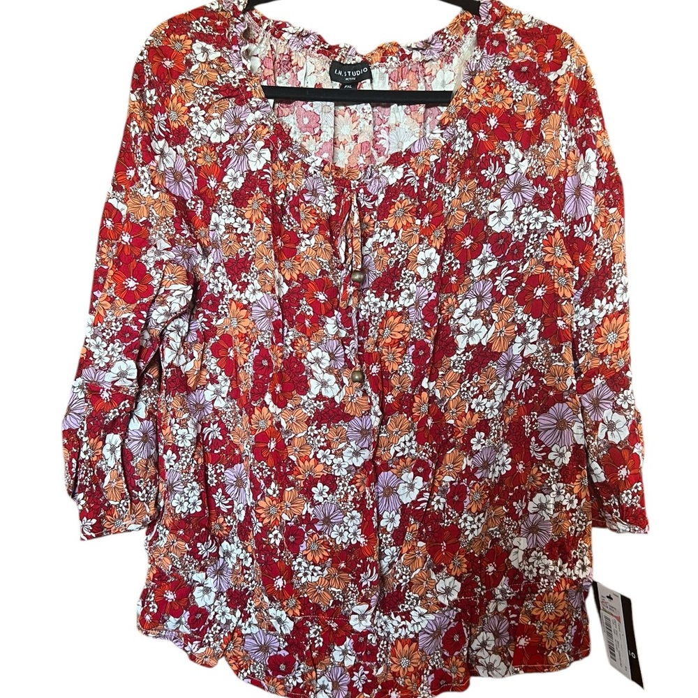 ✅ Dillards New Women's I.N. Studio Petite Peplum Floral Print Blouse Sz XLP